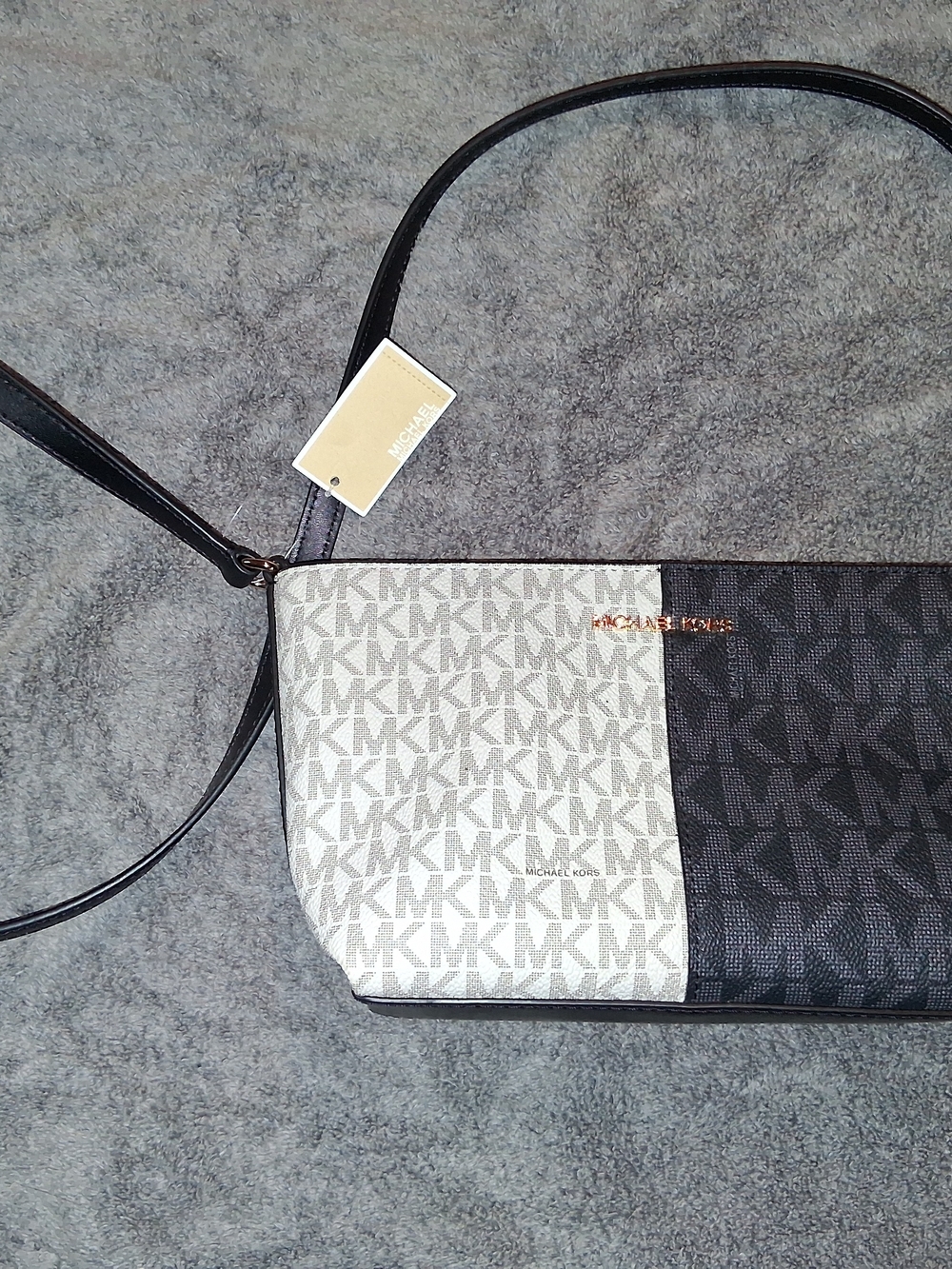 Michael Kors Two-Tone MK Logo Crossbody in Black & White